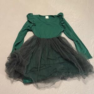 Green Long Sleeve Dress with Black Tulle Skirt - Size 130